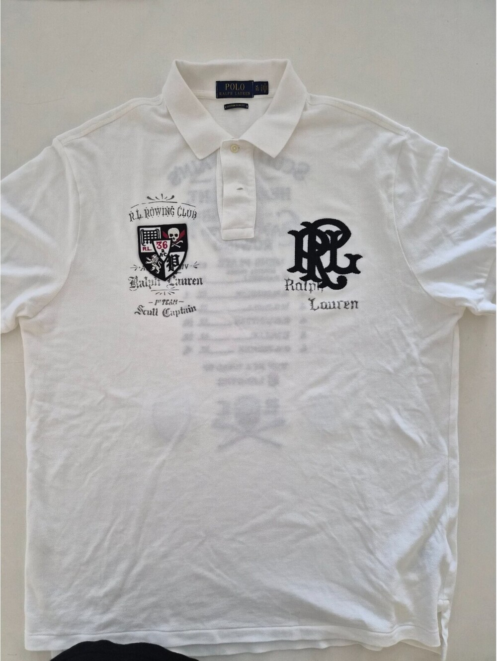 Polo Ralph Lauren Men's XL Custom Slim Fit Rowing Club Skull Scull Captain White